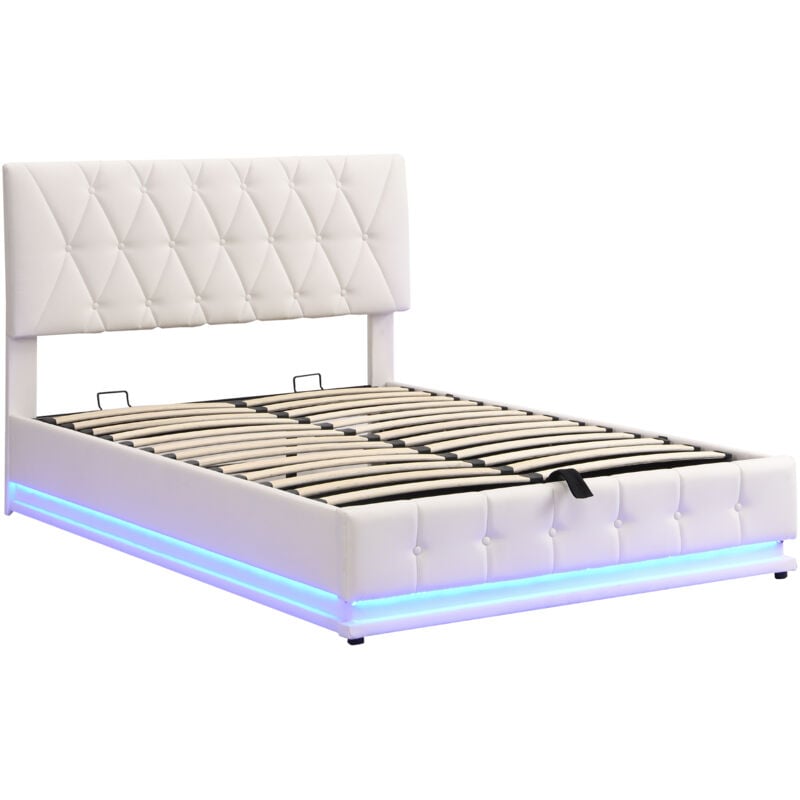 Lit double en cuir avec éclairage LED 140x200cm