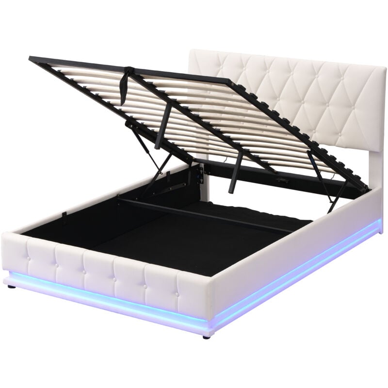 Lit double en cuir avec éclairage LED 140x200cm