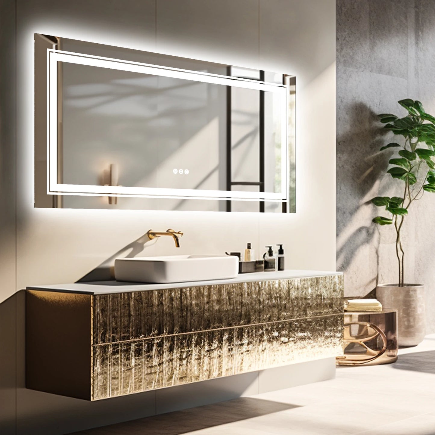 Grand miroir de salle de bain LED