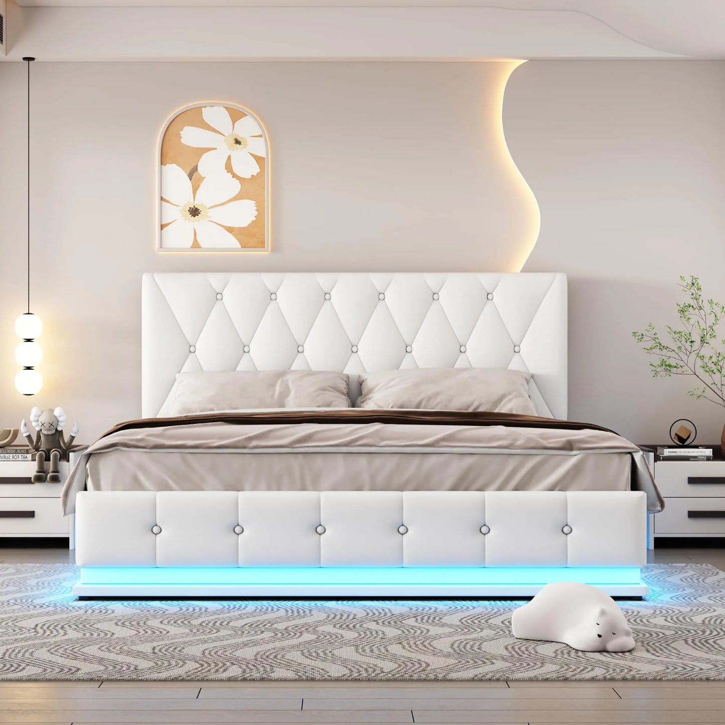 Lit double en cuir avec éclairage LED 140x200cm