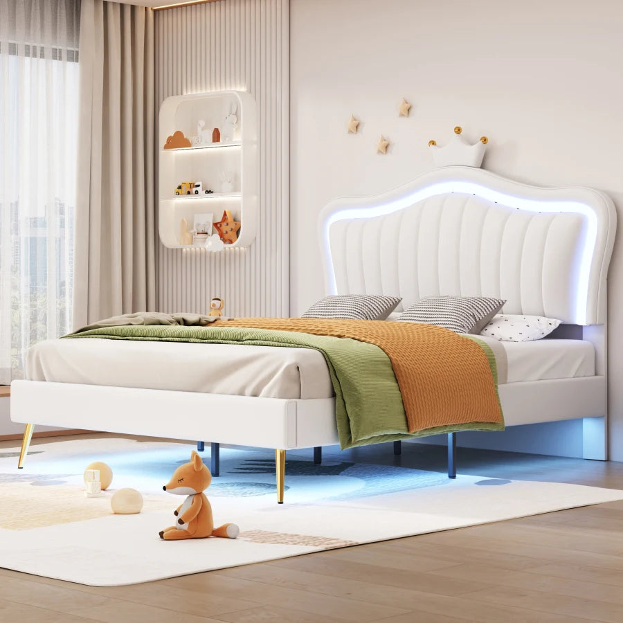Lit moderne en cuir PU avec lumières LED