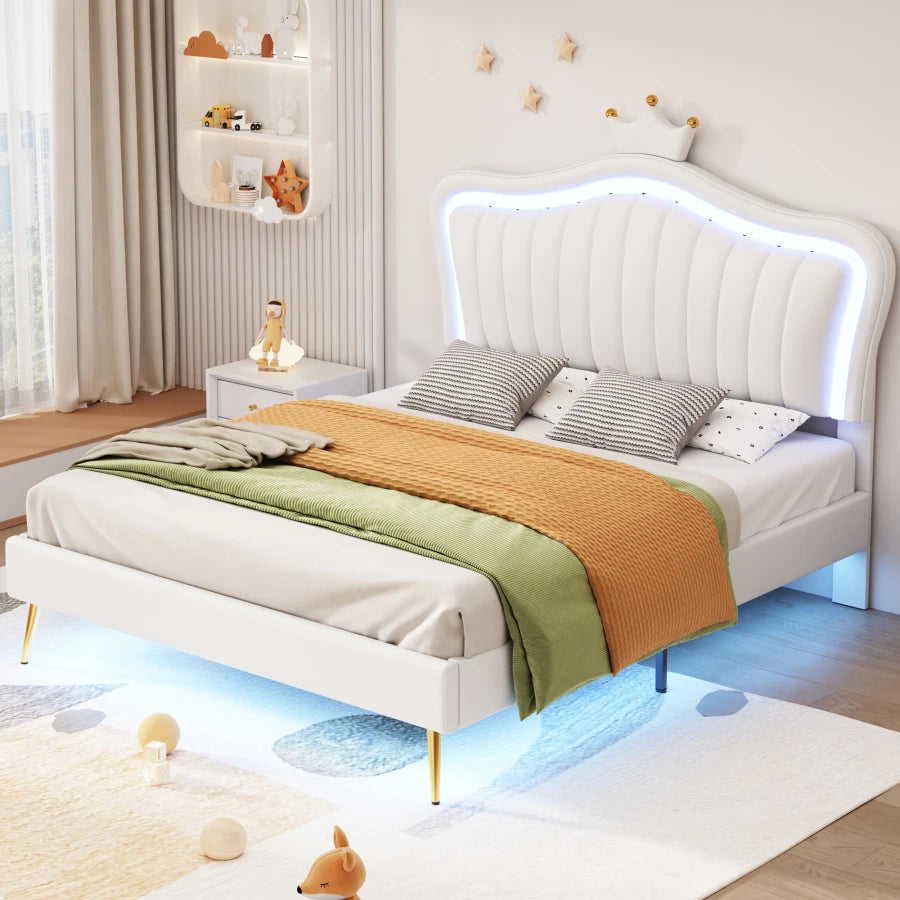Lit moderne en cuir PU avec lumières LED