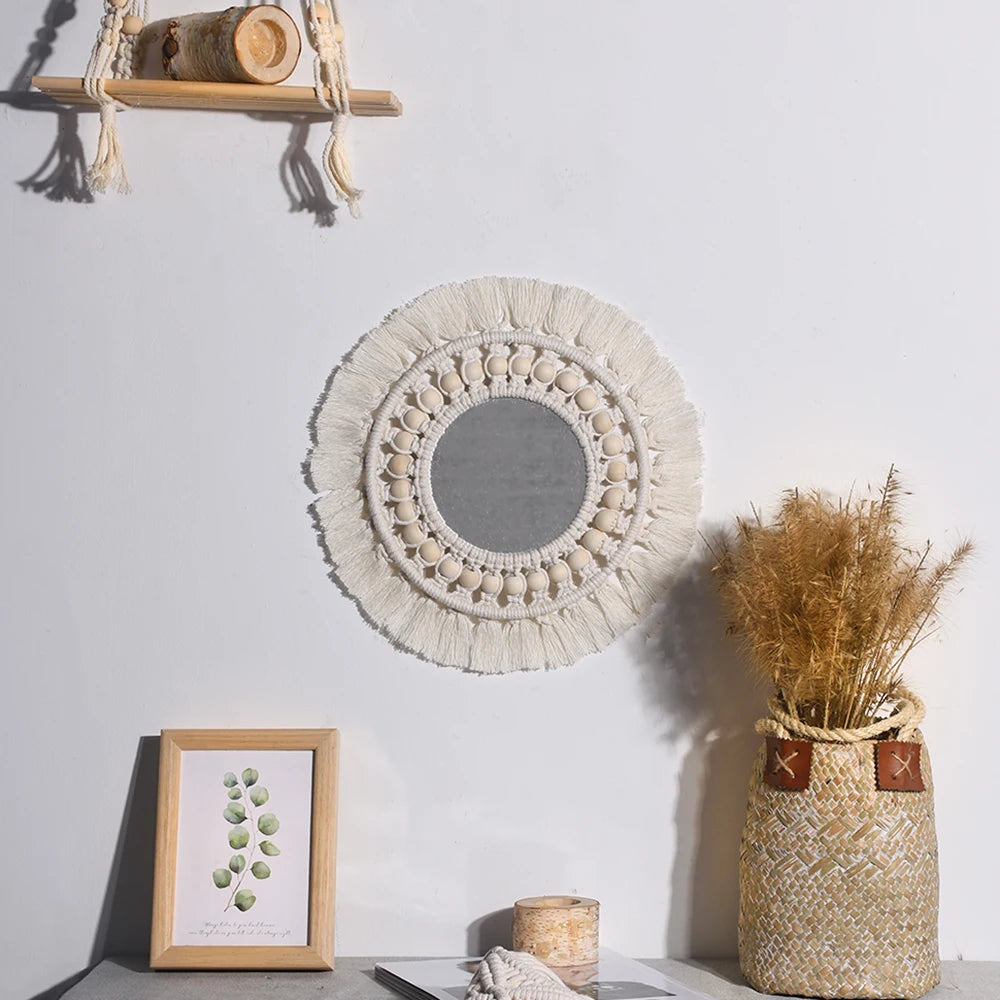 Miroir mural décoratif en macramé