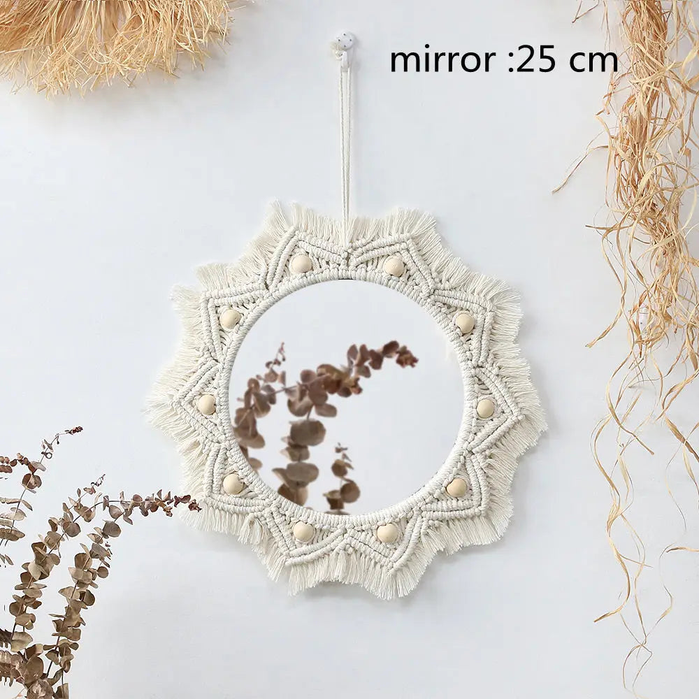 Miroir mural décoratif en macramé