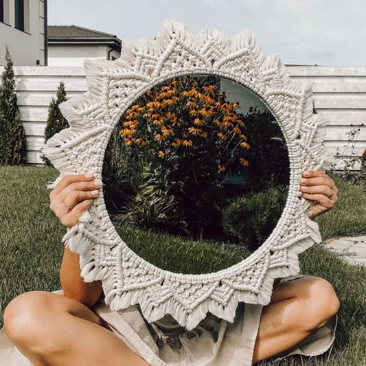 Miroir mural décoratif en macramé