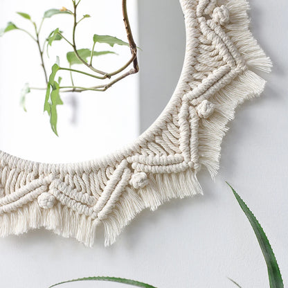Miroir mural décoratif en macramé