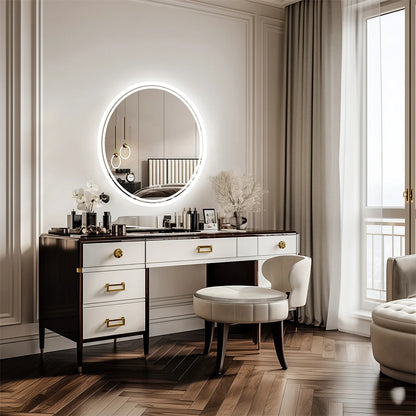 Grand miroir rond à éclairage LED intelligent