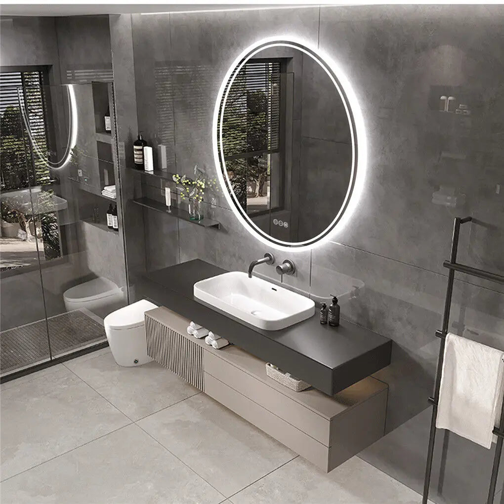 Grand miroir rond à éclairage LED intelligent