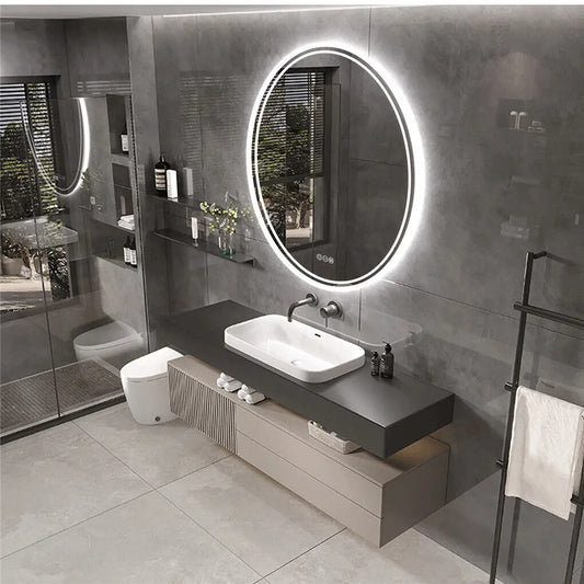 Grand miroir rond à éclairage LED intelligent