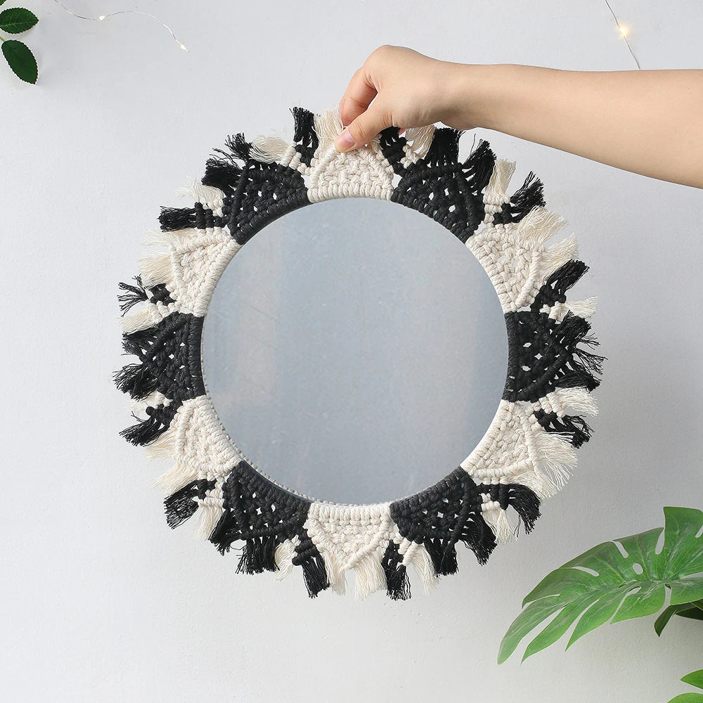 Miroir mural décoratif en macramé
