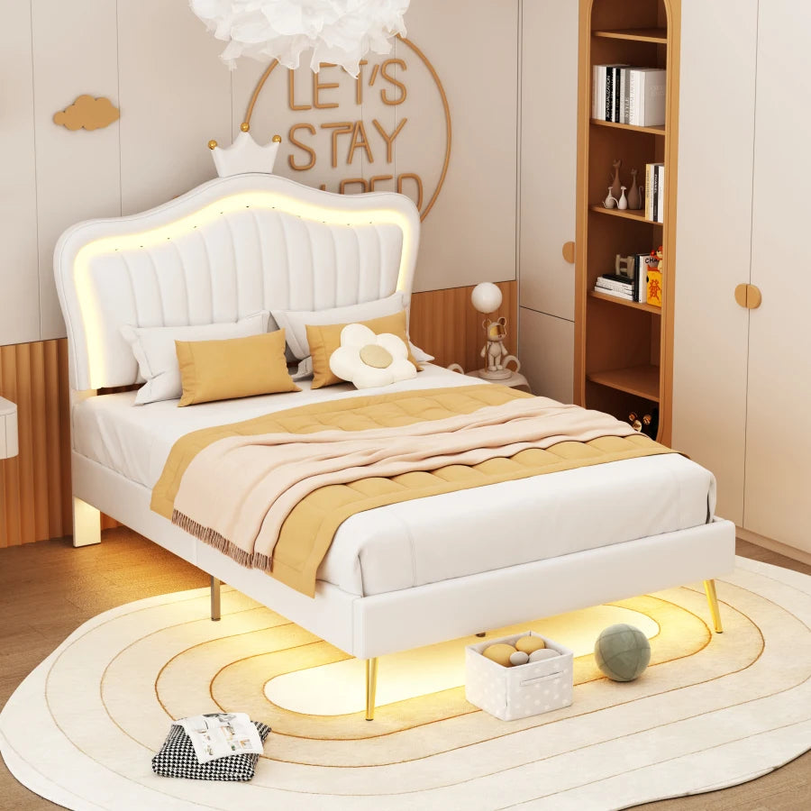Lit moderne en cuir PU avec lumières LED