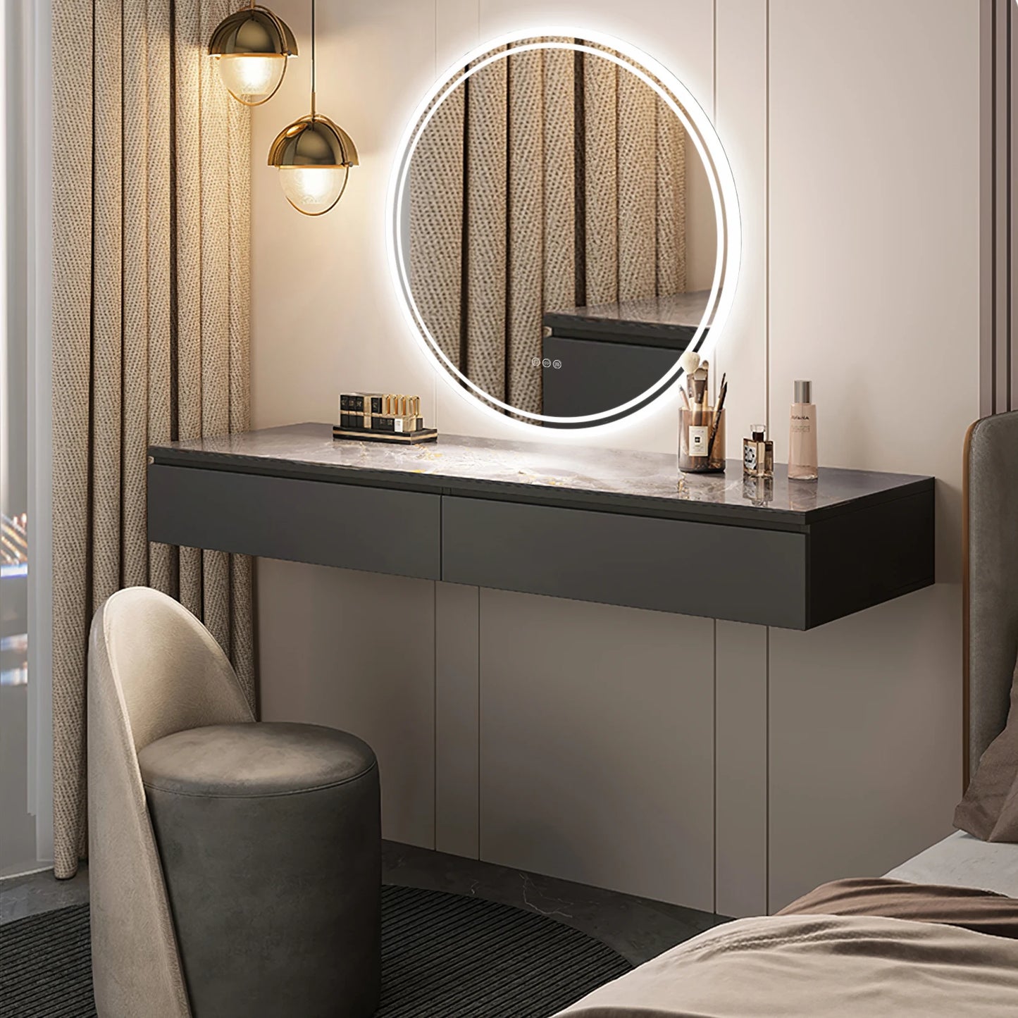 Grand miroir rond à éclairage LED intelligent