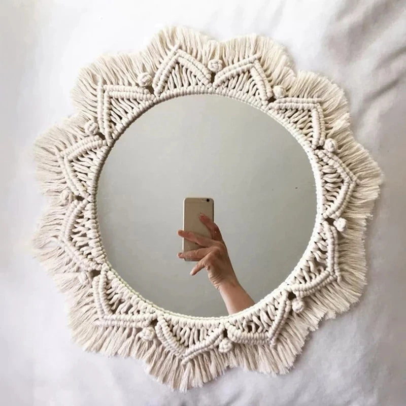 Miroir mural décoratif en macramé