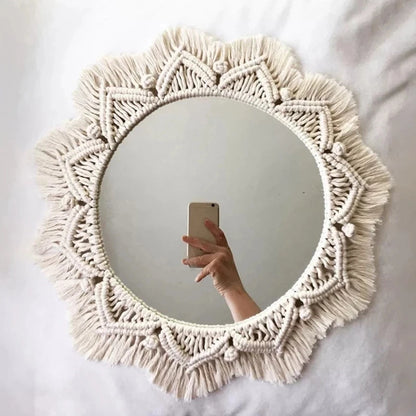 Miroir mural décoratif en macramé