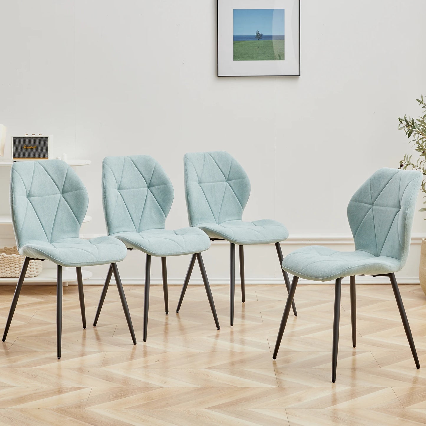 Chaises de salle à manger en tissu de lin rembourré