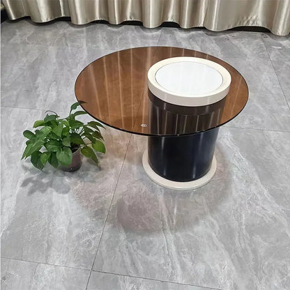 Table Basse Ronde en Marbre et Verre Blanc