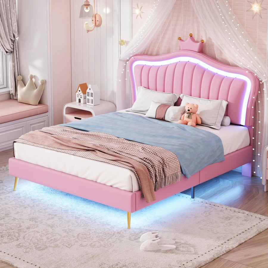Lit moderne en cuir PU avec lumières LED