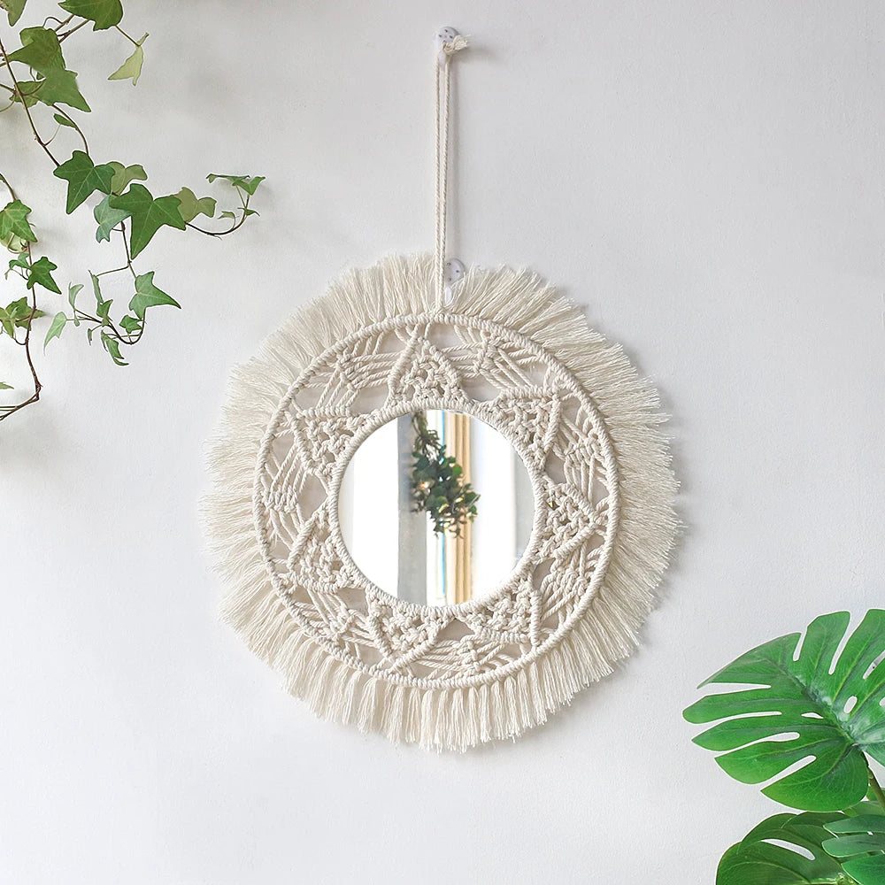 Miroir mural décoratif en macramé