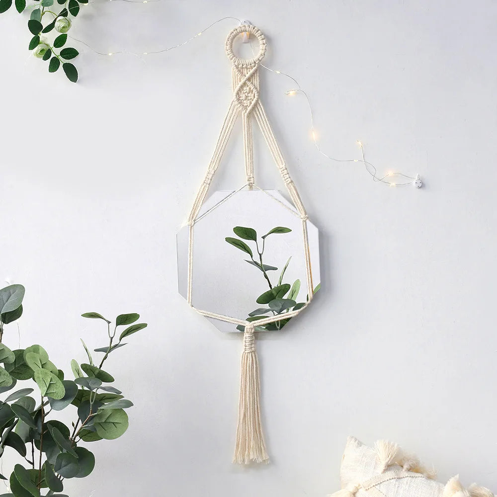 Miroir mural décoratif en macramé