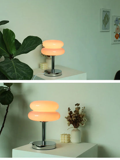 Lampe LED de table en verre macaron