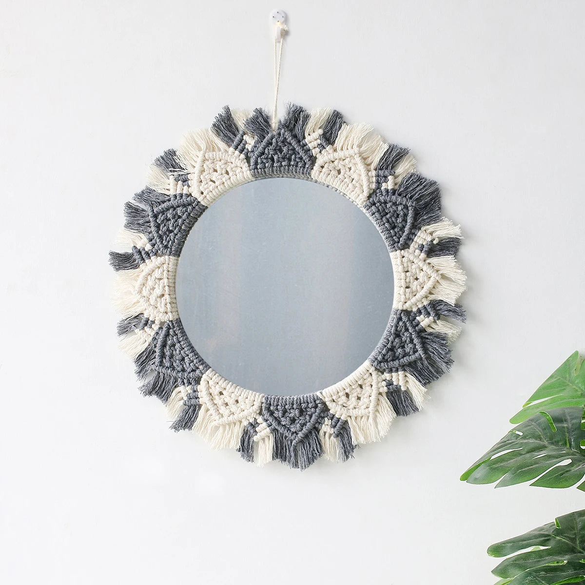 Miroir mural décoratif en macramé