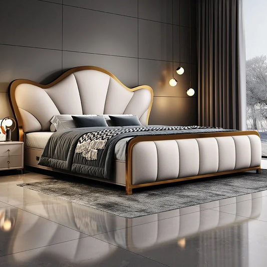 Lit double de luxe nordique bois moderne
