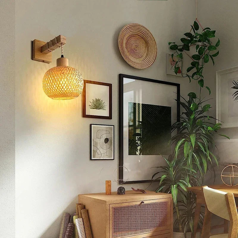 Applique murale en bambou et rotin naturel