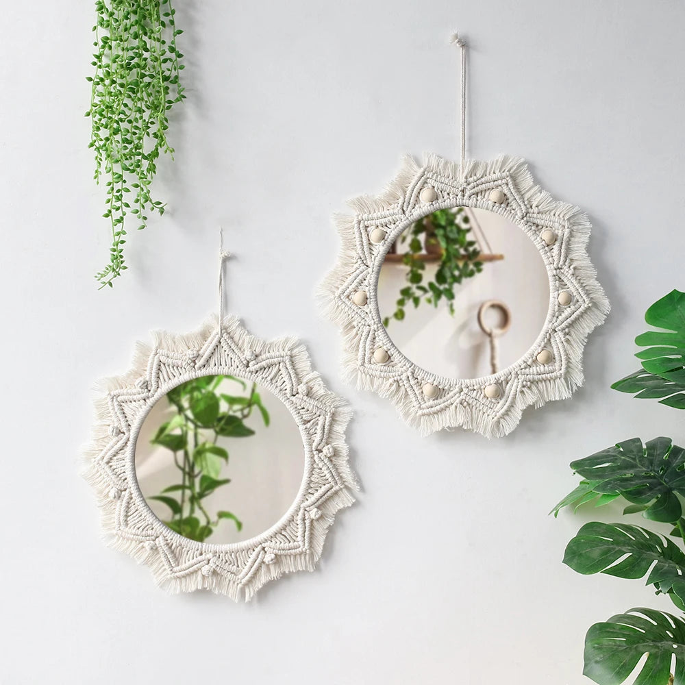 Miroir mural décoratif en macramé