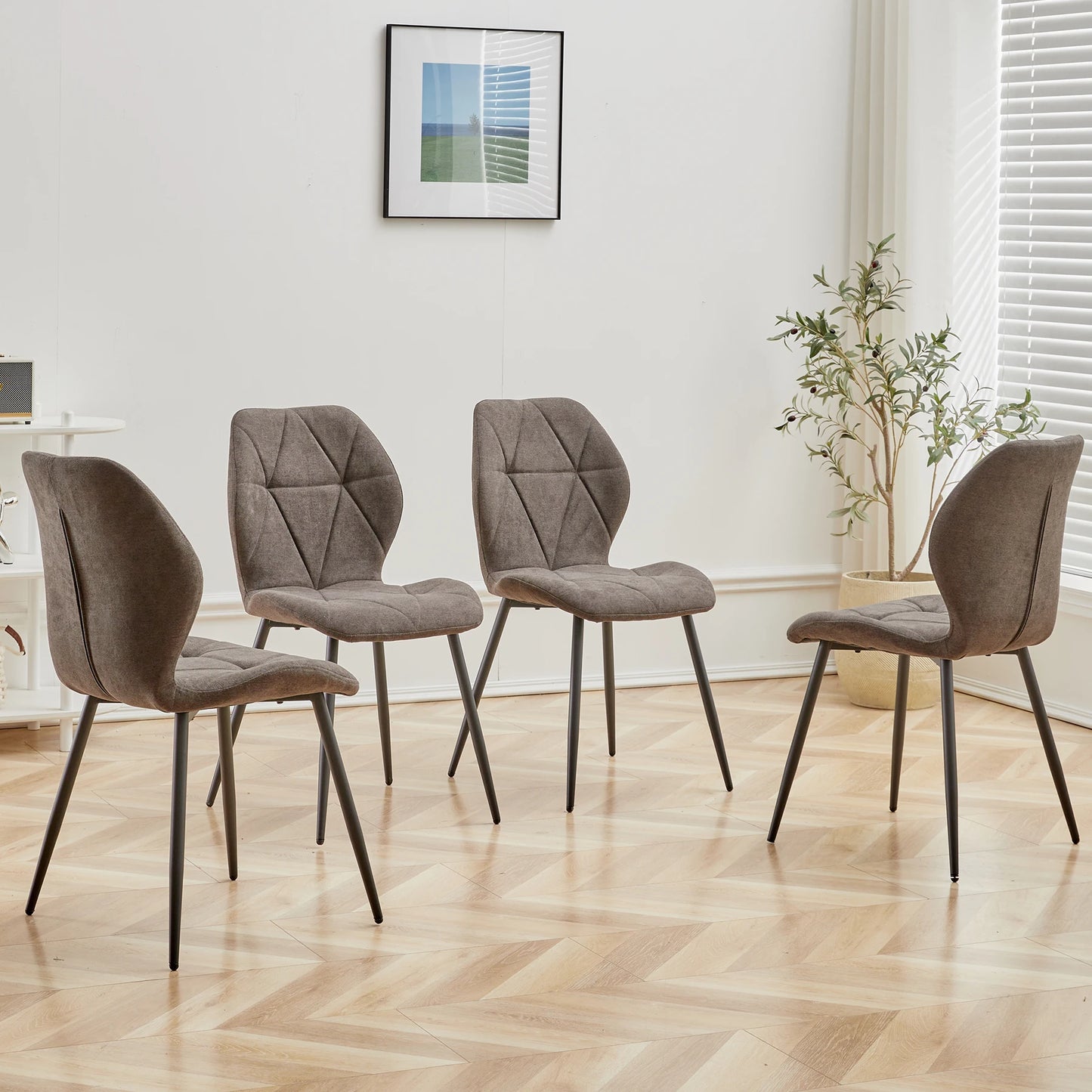 Chaises de salle à manger en tissu de lin rembourré