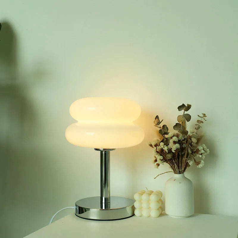 Lampe LED de table en verre macaron