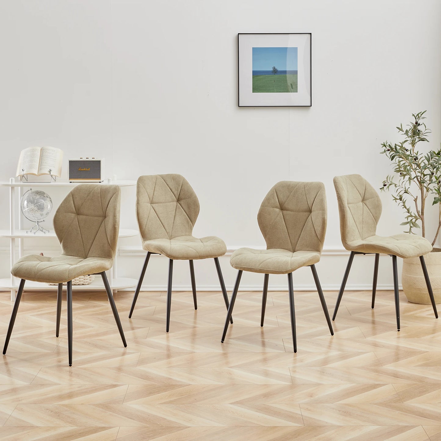 Chaises de salle à manger en tissu de lin rembourré