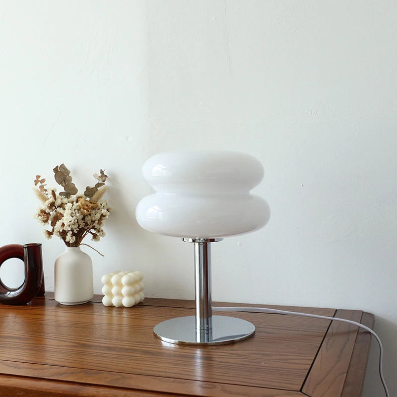 Lampe LED de table en verre macaron