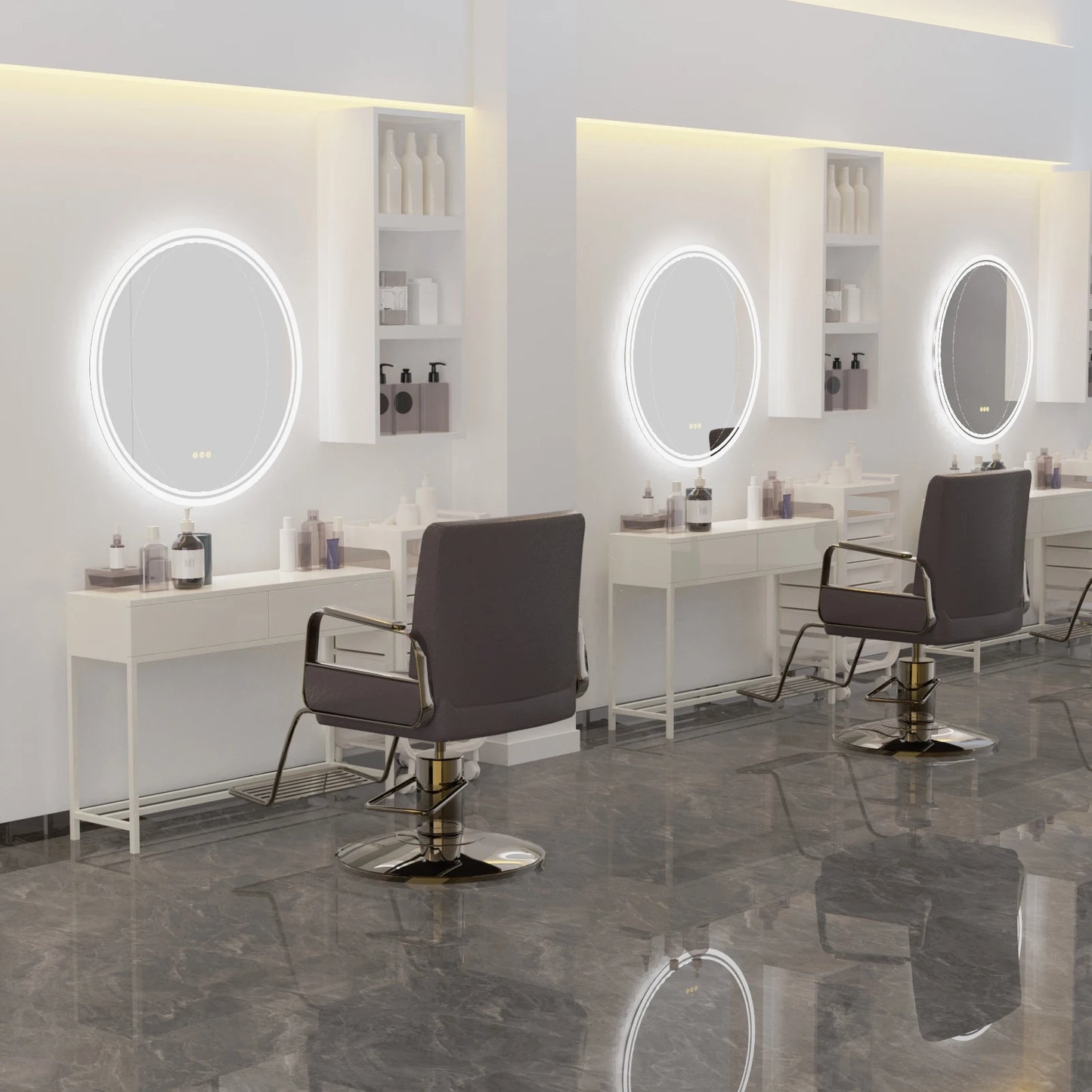 Grand miroir rond à éclairage LED intelligent
