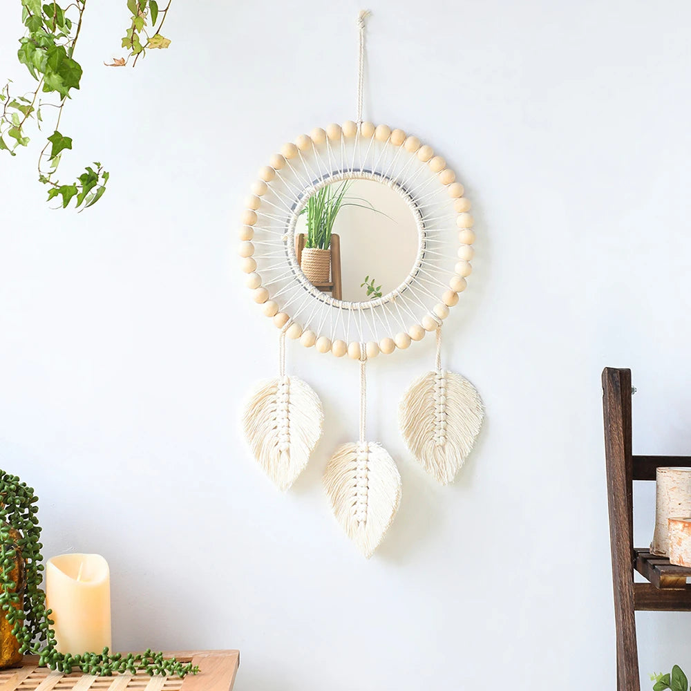 Miroir mural décoratif en macramé