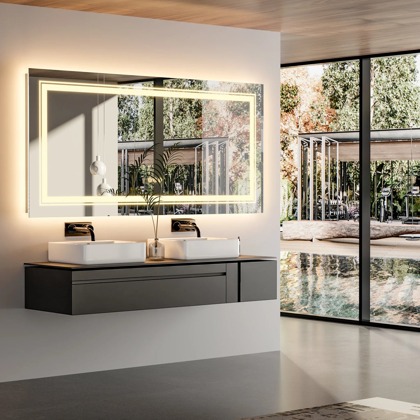 Grand miroir de salle de bain LED