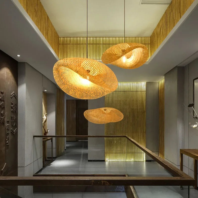 Plafonnier à suspension LED en bambou
