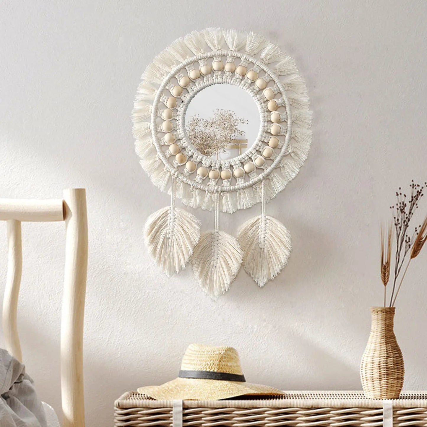 Miroir mural décoratif en macramé