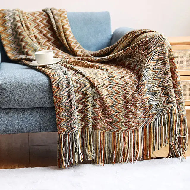 Couverture tissée à carreaux de lit