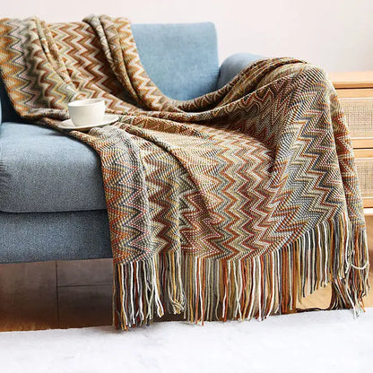 Couverture tissée à carreaux de lit