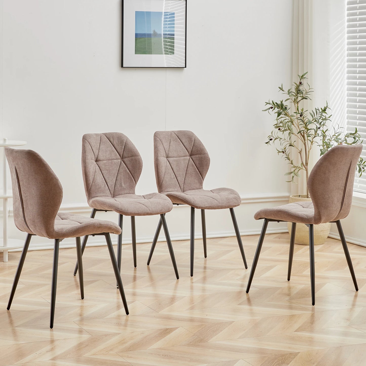 Chaises de salle à manger en tissu de lin rembourré