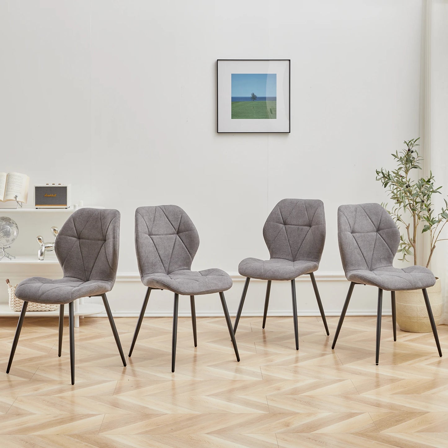 Chaises de salle à manger en tissu de lin rembourré